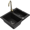 Mexen Carlos zlewozmywak granitowy 1,5-komorowy z baterią kuchenną Telma, czarny - 6518-77-670200-50-B