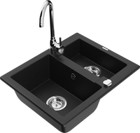Mexen Carlos zlewozmywak granitowy 1,5-komorowy z baterią kuchenną Telma, czarny - 6518-77-670200-00