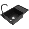 Mexen Elias zlewozmywak granitowy 1-komorowy z ociekaczem i baterią kuchenną Telma, czarny - 6511-77-670200-70
