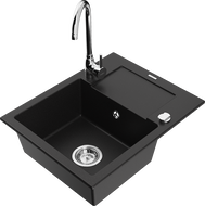 Mexen Enzo zlewozmywak granitowy 1-komorowy z ociekaczem i baterią kuchenną Telma, czarny - 6506-77-670200-00