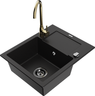 Mexen Enzo zlewozmywak granitowy 1-komorowy z ociekaczem i baterią kuchenną Telma, czarny - 6506-77-670200-50-B
