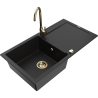 Mexen Leo zlewozmywak granitowy 1-komorowy z ociekaczem i baterią kuchenną Telma, czarny - 6501-77-670200-50
