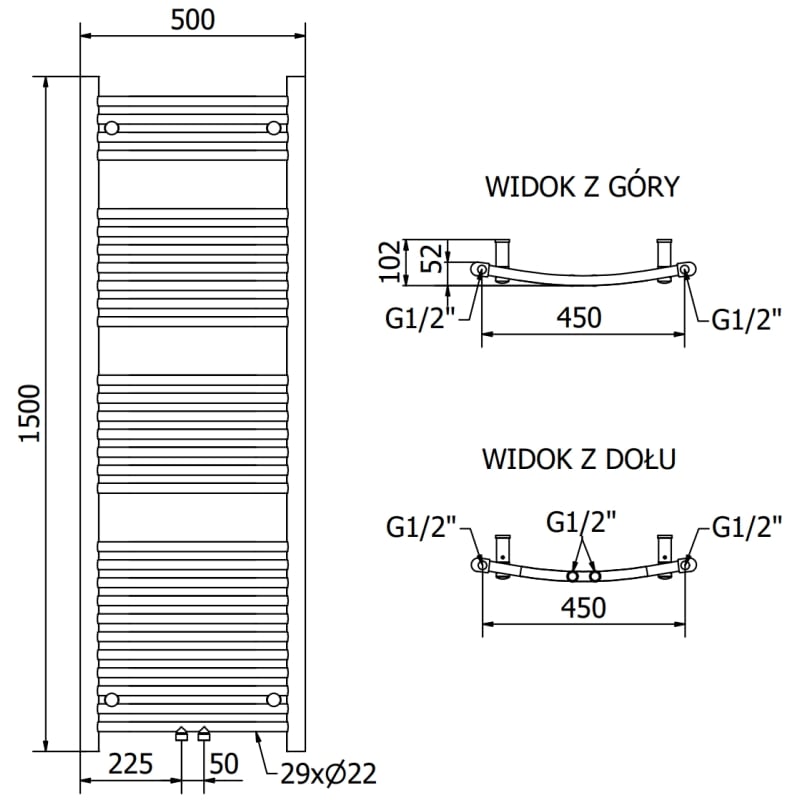 Mexen Ares grzejnik łazienkowy 1500 x 500 mm, 498 W, złoty szczotkowany - W102-1500-500-00-55