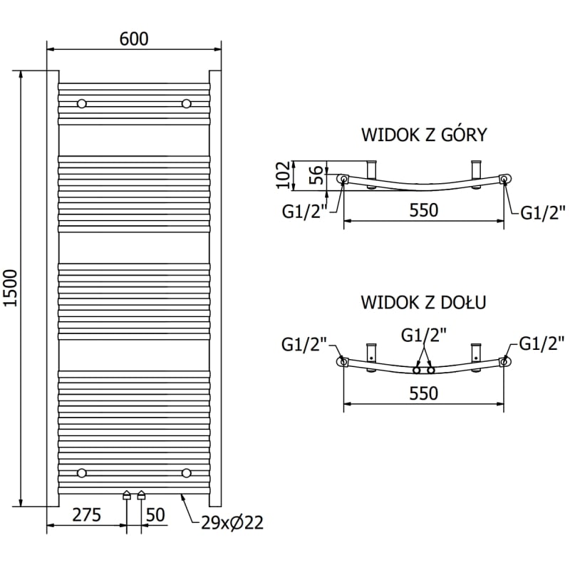 Mexen Ares grzejnik łazienkowy 1500 x 600 mm, 579 W, złoty szczotkowany - W102-1500-600-00-55