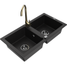 Mexen Mario zlewozmywak granitowy 2-komorowy z baterią kuchenną Telma, czarny - 6504-77-670200-50-B
