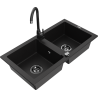 Mexen Mario zlewozmywak granitowy 2-komorowy z baterią kuchenną Telma, czarny - 6504-77-670200-70-B