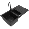 Mexen Matias zlewozmywak granitowy 1,5-komorowy z ociekaczem i baterią kuchenną Telma, czarny - 6502-77-670200-70-B