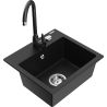Mexen Milo zlewozmywak granitowy 1-komorowy z baterią kuchenną Telma, czarny - 6505-77-670200-70