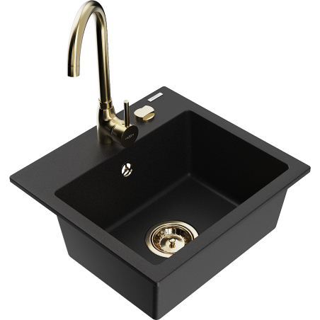 Mexen Milo zlewozmywak granitowy 1-komorowy z baterią kuchenną Telma, czarny - 6505-77-670200-50
