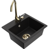 Mexen Milo zlewozmywak granitowy 1-komorowy z baterią kuchenną Telma, czarny - 6505-77-670200-50