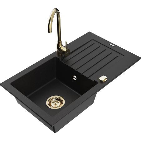Mexen Pablo zlewozmywak granitowy 1-komorowy z ociekaczem i baterią kuchenną Telma, czarny - 6510-77-670200-50