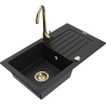 Mexen Pablo zlewozmywak granitowy 1-komorowy z ociekaczem i baterią kuchenną Telma, czarny - 6510-77-670200-50