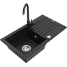 Mexen Pablo zlewozmywak granitowy 1-komorowy z ociekaczem i baterią kuchenną Telma, czarny - 6510-77-670200-70