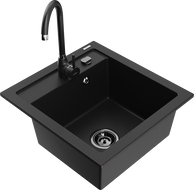 Mexen Vito zlewozmywak granitowy 1-komorowy z baterią kuchenną Telma, czarny - 6503-77-670200-70-B