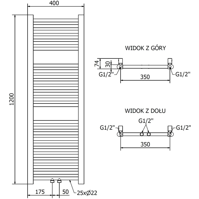 Mexen Mars grzejnik łazienkowy 1200 x 400 mm, 346 W, złoty szczotkowany - W110-1200-400-00-55