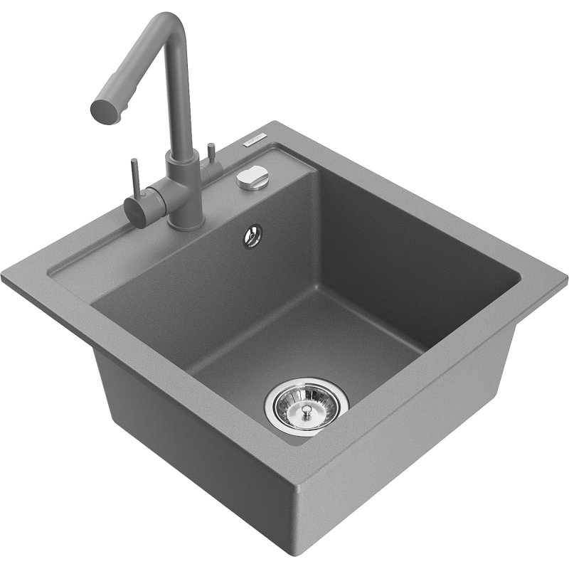 Mexen Vito zlewozmywak granitowy 1-komorowy z baterią kuchenną Duero, szary - 6503-71-671600-71