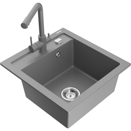 Mexen Vito zlewozmywak granitowy 1-komorowy z baterią kuchenną Duero, szary - 6503-71-671600-71