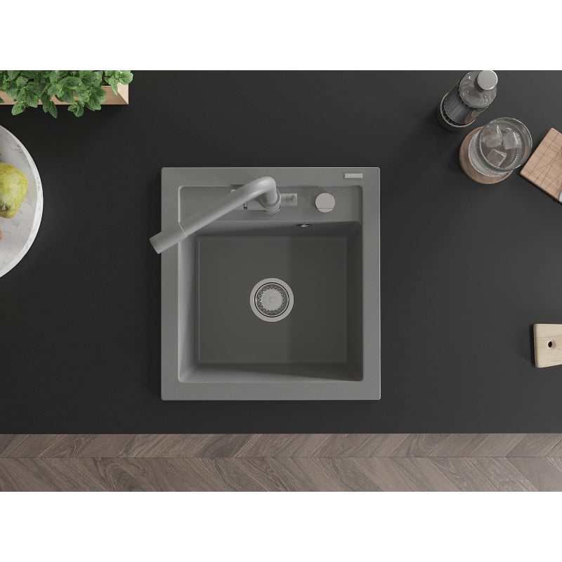 Mexen Vito zlewozmywak granitowy 1-komorowy z baterią kuchenną Duero, szary - 6503-71-671600-71