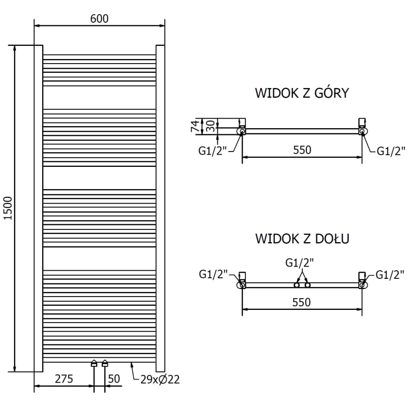 Mexen Mars grzejnik łazienkowy 1500 x 600 mm, 576 W, miedź szczotkowana - W110-1500-600-00-65