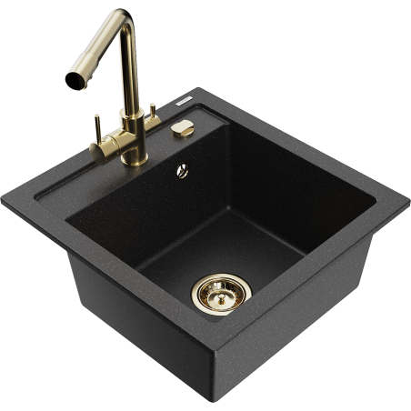 Mexen Vito zlewozmywak granitowy 1-komorowy z baterią kuchenną Duero, czarny/srebrny metalik - 6503-73-671600-50