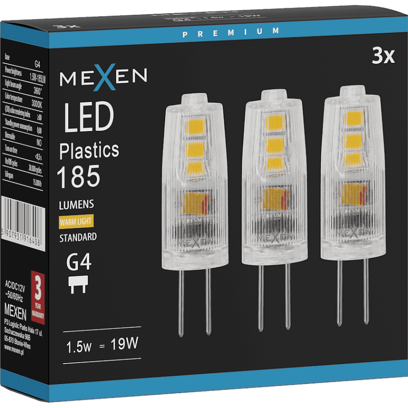 Mexen Oris 3x żarówka LED G4, 1,5W, Ciepła - 3000K, 185 lm - L115-G4-0130-01x03