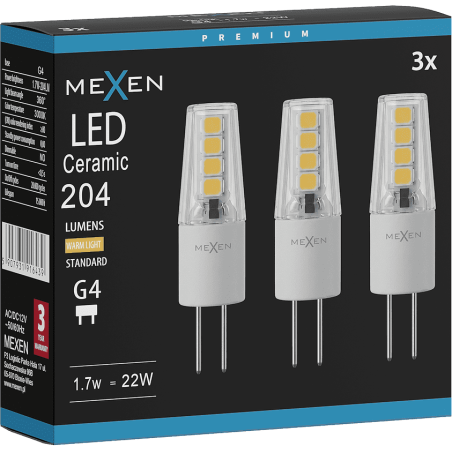 Mexen Oris 3x żarówka LED G4, 1,7W, Ciepła - 3000K, 204 lm - L115-G4-0130-02x03