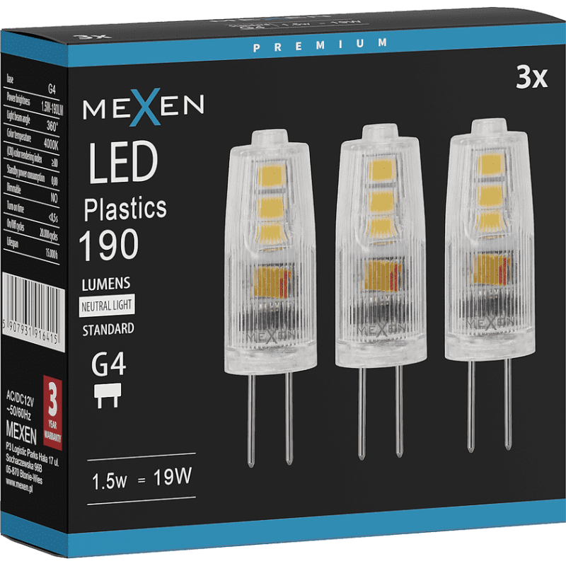 Mexen Oris 3x żarówka LED G4, 1,5W, Neutralna - 4000K, 190 lm - L115-G4-0140-01x03