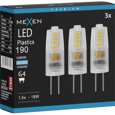 Mexen Oris 3x żarówka LED G4, 1,5W, Zimna - 6500K, 190 lm - L115-G4-0165-01x03