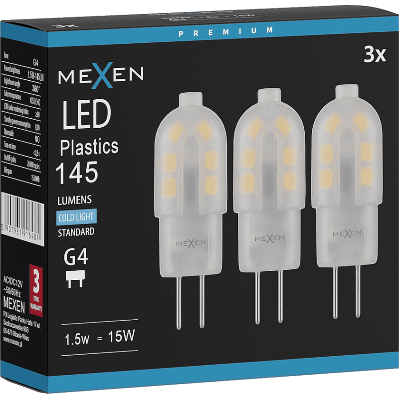 Mexen Oris 3x żarówka LED G4, 1,5W, Zimna - 6500K, 145 lm - L115-G4-0165-03x03