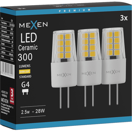 Mexen Oris 3x żarówka LED G4, 2,5W, Ciepła - 3000K, 300 lm - L115-G4-0230-01x03