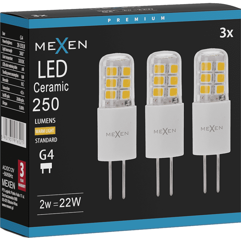Mexen Oris 3x żarówka LED G4, 2W, Ciepła - 3000K, 250 lm - L115-G4-0230-02x03