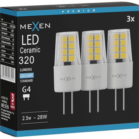 Mexen Oris 3x żarówka LED G4, 2,5W, Zimna - 6500K, 320 lm - L115-G4-0265-01x03