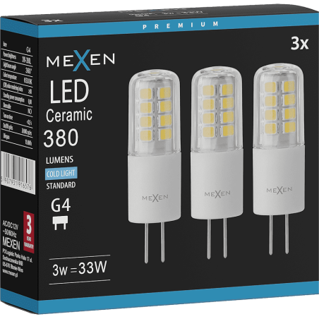 Mexen Oris 3x żarówka LED G4, 3W, Zimna - 6500K, 380 lm - L115-G4-0365-01x03