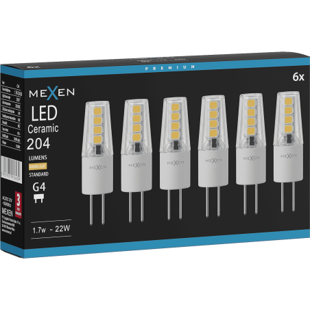 Mexen Oris 6x żarówka LED G4, 1,7W, Ciepła - 3000K, 204 lm - L115-G4-0130-02x06