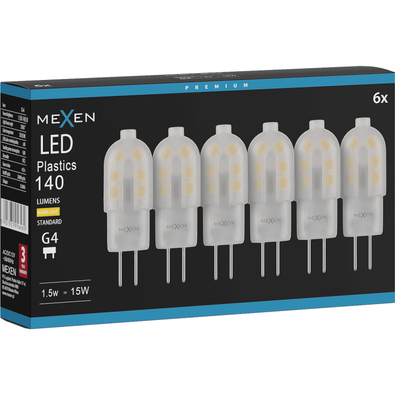 Mexen Oris 6x żarówka LED G4, 1,5W, Ciepła - 3000K, 140 lm - L115-G4-0130-03x06