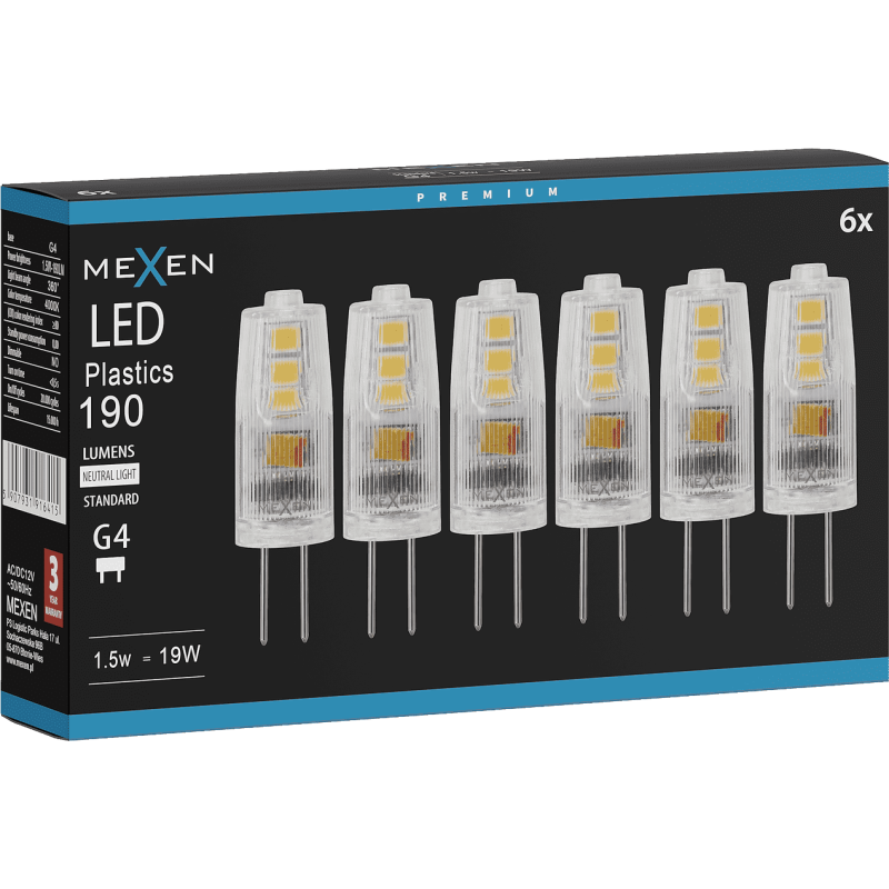 Mexen Oris 6x żarówka LED G4, 1,5W, Neutralna - 4000K, 190 lm - L115-G4-0140-01x06