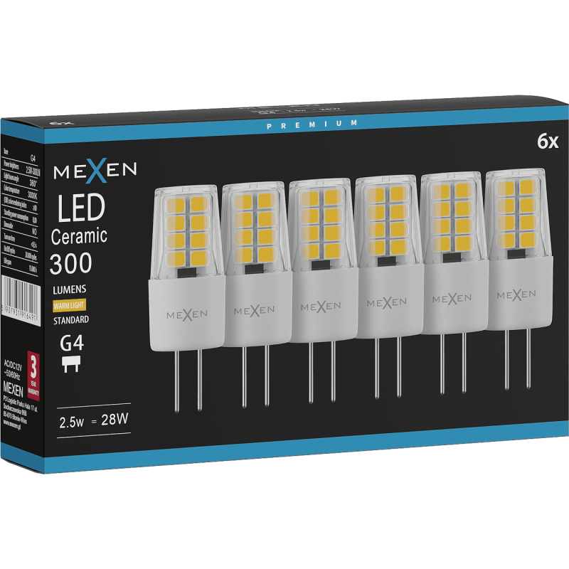 Mexen Oris 6x żarówka LED G4, 2,5W, Ciepła - 3000K, 300 lm - L115-G4-0230-01x06