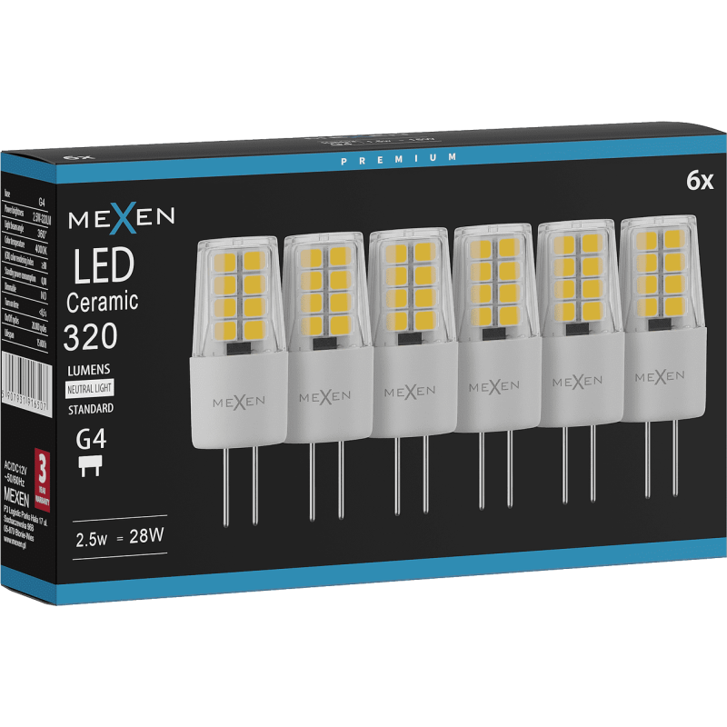 Mexen Oris 6x żarówka LED G4, 2,5W, Neutralna - 4000K, 320 lm - L115-G4-0240-01x06