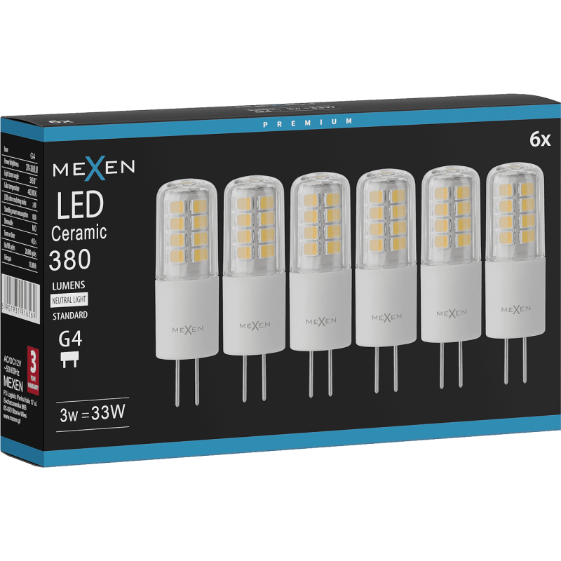 Mexen Oris 6x żarówka LED G4, 3W, Neutralna - 4000K, 380 lm - L115-G4-0340-01x06