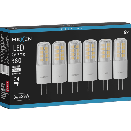 Mexen Oris 6x żarówka LED G4, 3W, Neutralna - 4000K, 380 lm - L115-G4-0340-01x06