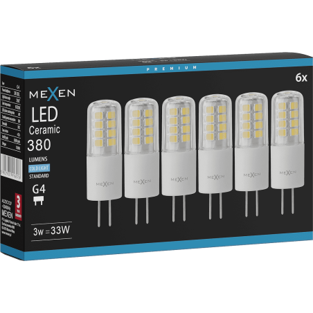 Mexen Oris 6x żarówka LED G4, 3W, Zimna - 6500K, 380 lm - L115-G4-0365-01x06