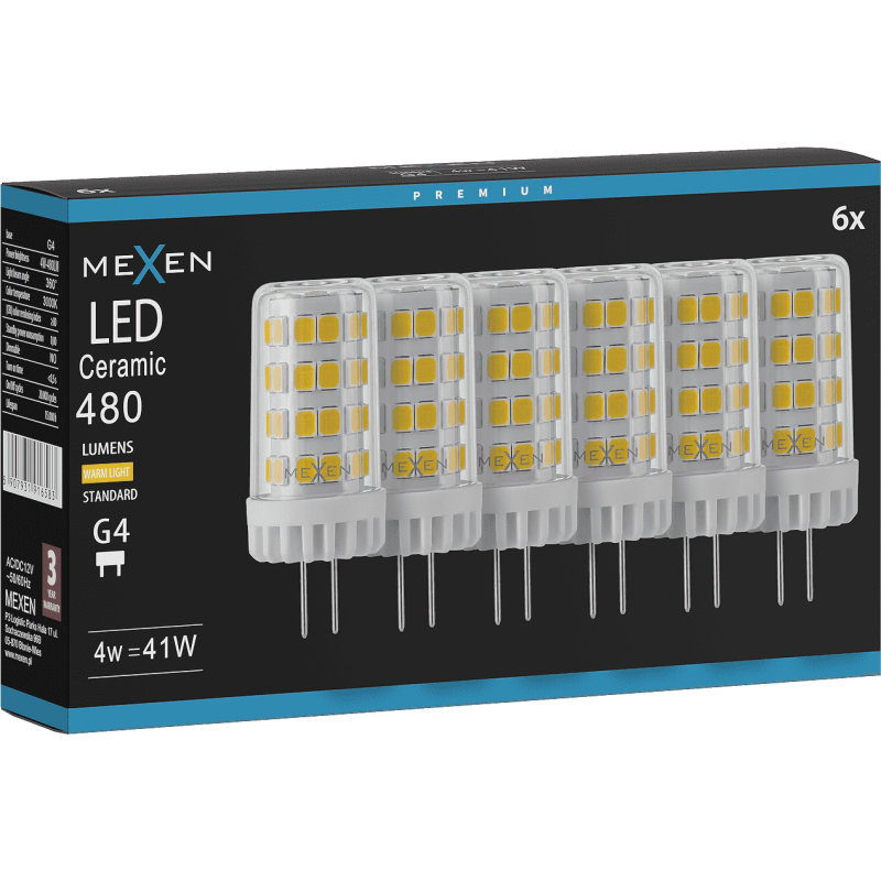 Mexen Oris 6x żarówka LED G4, 4W, Ciepła - 3000K, 480 lm - L115-G4-0430-01x06