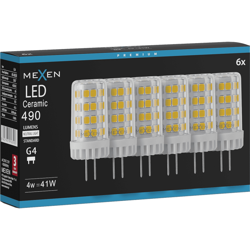 Mexen Oris 6x żarówka LED G4, 4W, Neutralna - 4000K, 490 lm - L115-G4-0440-01x06