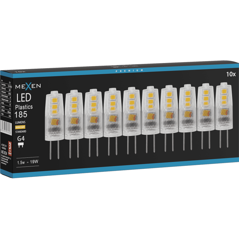 Mexen Oris 10x żarówka LED G4, 1,5W, Ciepła - 3000K, 185 lm - L115-G4-0130-01x10