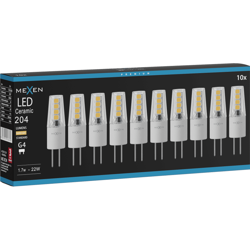 Mexen Oris 10x żarówka LED G4, 1,7W, Ciepła - 3000K, 204 lm - L115-G4-0130-02x10