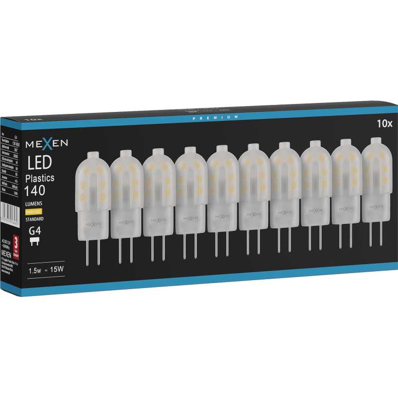 Mexen Oris 10x żarówka LED G4, 1,5W, Ciepła - 3000K, 140 lm - L115-G4-0130-03x10