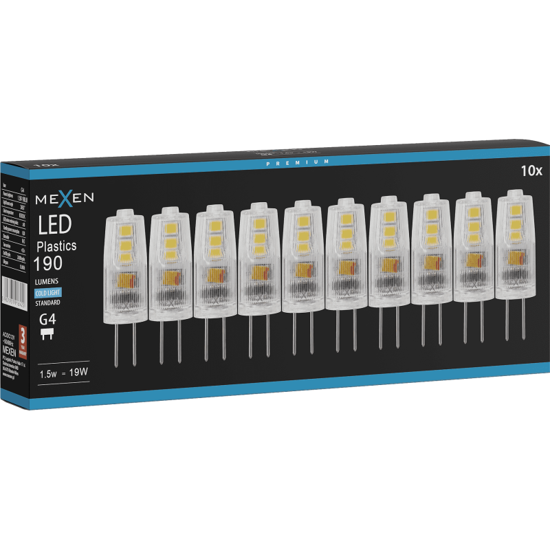 Mexen Oris 10x żarówka LED G4, 1,5W, Zimna - 6500K, 190 lm - L115-G4-0165-01x10