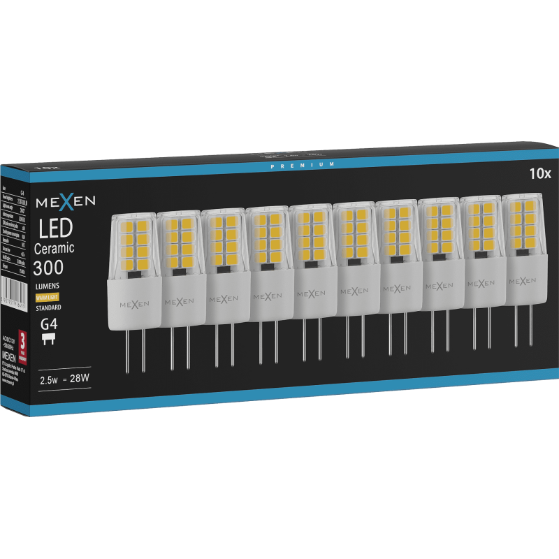 Mexen Oris 10x żarówka LED G4, 2,5W, Ciepła - 3000K, 300 lm - L115-G4-0230-01x10