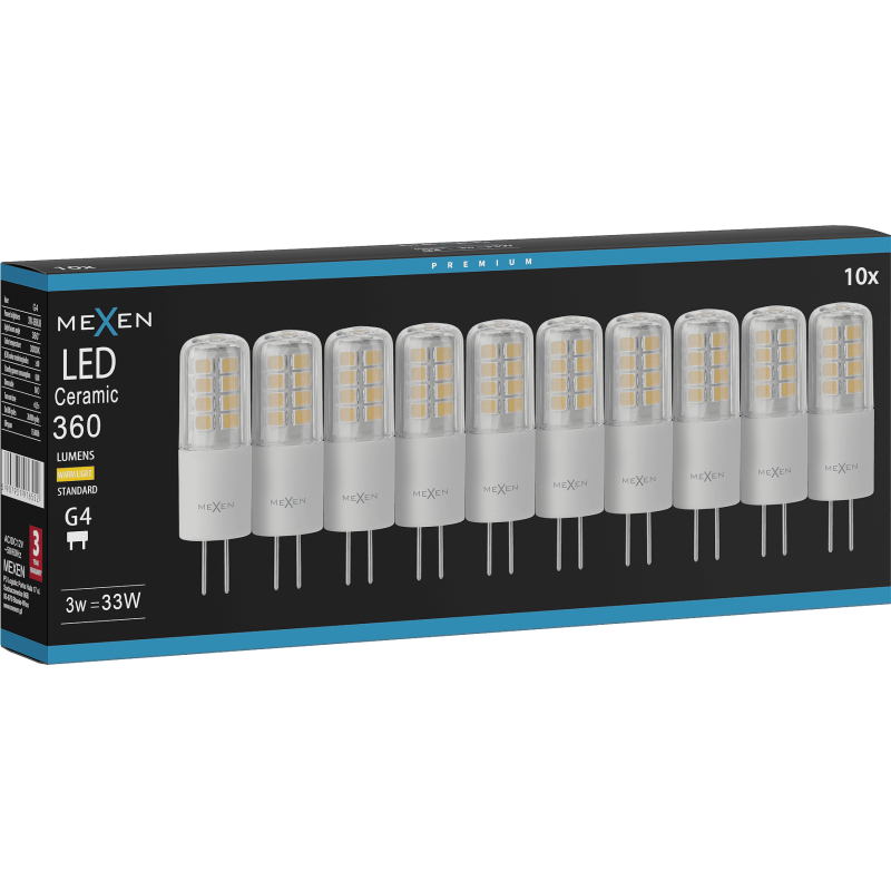 Mexen Oris 10x żarówka LED G4, 3W, Ciepła - 3000K, 360 lm - L115-G4-0330-01x10