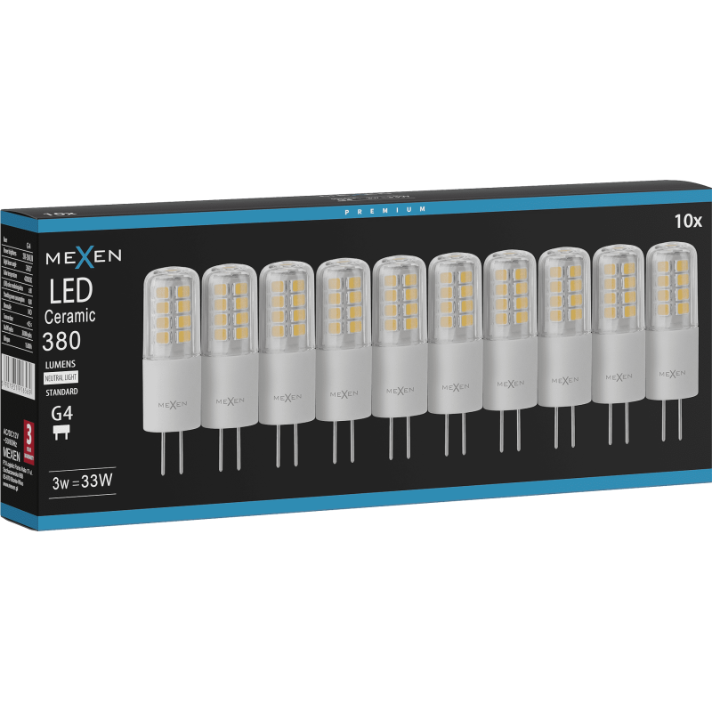 Mexen Oris 10x żarówka LED G4, 3W, Neutralna - 4000K, 380 lm - L115-G4-0340-01x10
